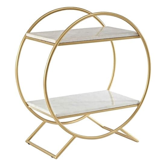 Maren White Marble Shelves Drinks Trolley With Gold Frame_1