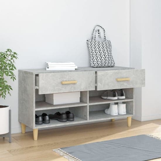 Marfa Wooden Shoe Storage Bench With 2 Drawer In Concrete Effect_2