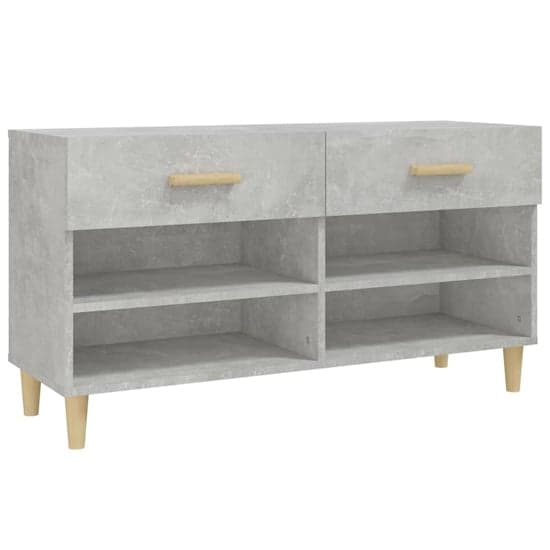 Marfa Wooden Shoe Storage Bench With 2 Drawer In Concrete Effect_3