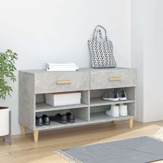 Marfa Wooden Shoe Storage Bench With 2 Drawer In Concrete Effect_1