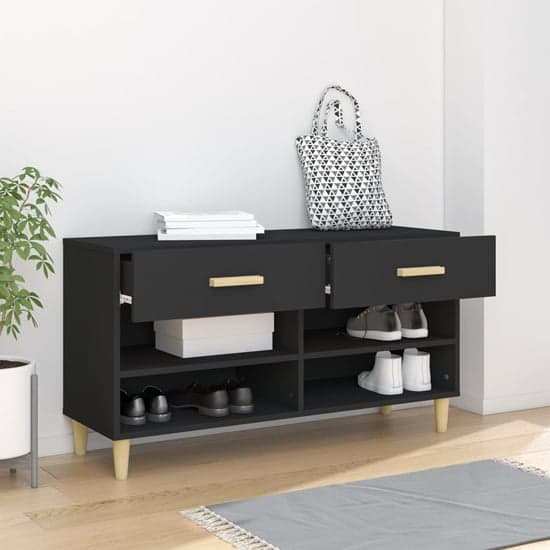 Marfa Wooden Shoe Storage Bench With 2 Drawers In Black_2