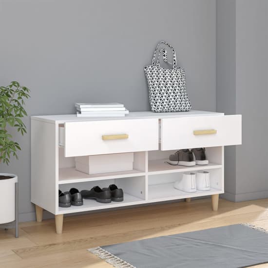 Marfa Wooden Shoe Storage Bench With 2 Drawers In White_2