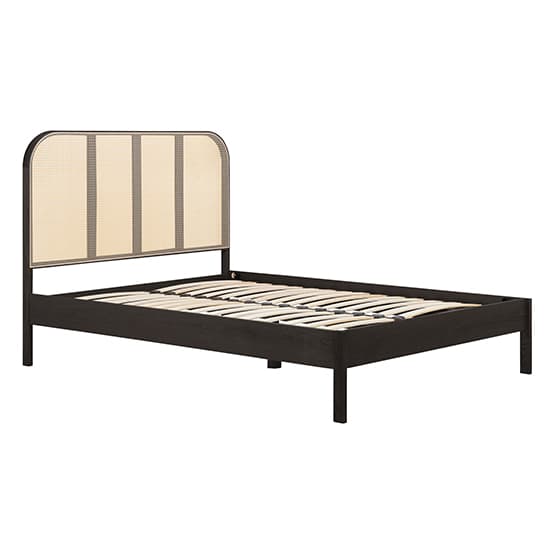 Margot Wooden Super King Size Bed In Black With Rattan Headboard_6