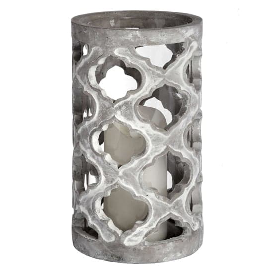 Mariana Large Stone Effect Patterned Candle Holder In Grey_1