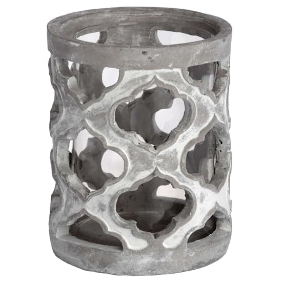 Mariana Small Stone Effect Patterned Candle Holder In Grey_2