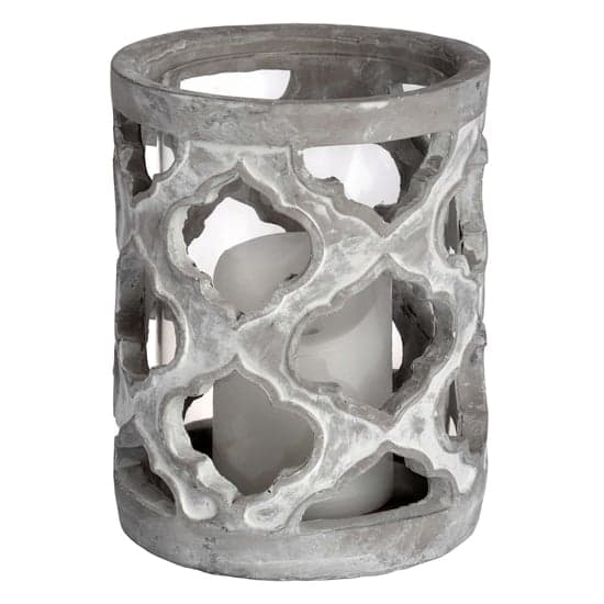Mariana Small Stone Effect Patterned Candle Holder In Grey_1