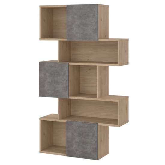 Maribor Bookcase 3 Doors In Jackson Hickory And Concrete Effect_4