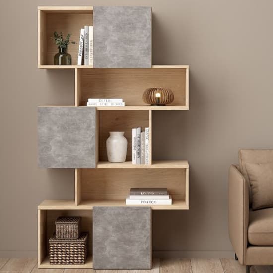 Maribor Bookcase 3 Doors In Jackson Hickory And Concrete Effect_1