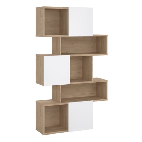 Maribor High Gloss Bookcase 3 Doors In Jackson Hickory And White_2