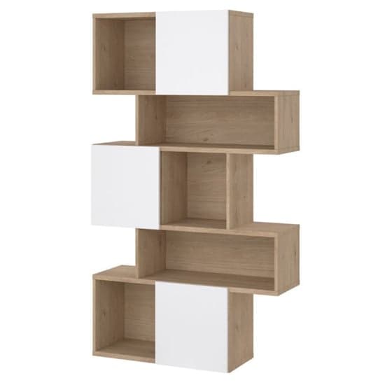 Maribor High Gloss Bookcase 3 Doors In Jackson Hickory And White_4