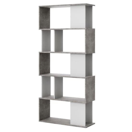 Maribor Open Bookcase 4 Shelves In Concrete Effect And White_4