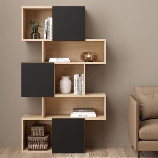 Maribor Wooden Bookcase 3 Doors In Jackson Hickory And Black_1