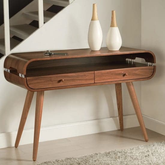 Marin Wooden Console Table In Walnut With Spindle Shape Legs