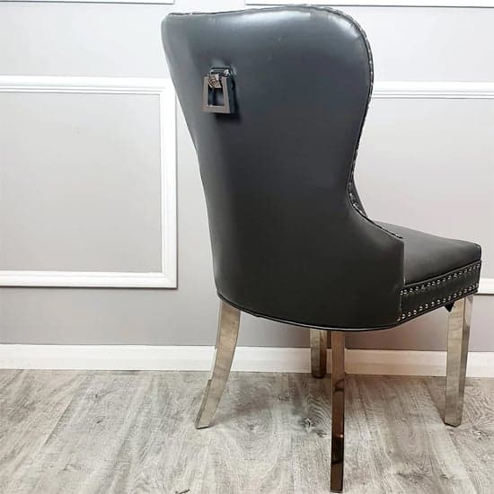 Marina Dark Grey Faux Leather Dining Chairs In Pair_2