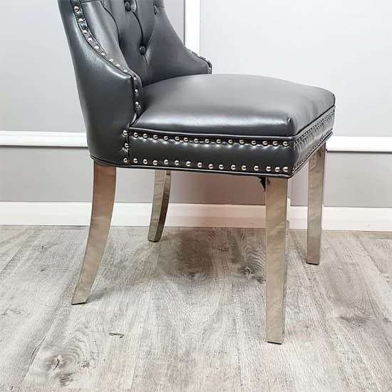 Marina Dark Grey Faux Leather Dining Chairs In Pair_3