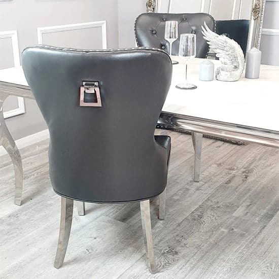 Marina Dark Grey Faux Leather Dining Chairs In Pair_4