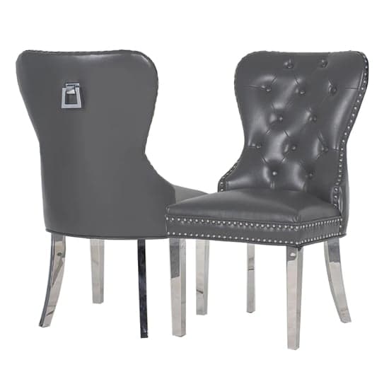 Marina Dark Grey Faux Leather Dining Chairs In Pair_1