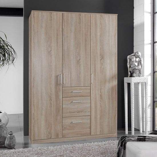 Marino Wardrobe In Oak Effect With 3 Doors And 3 Drawers_1