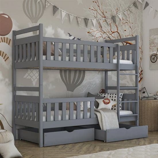 Marion Bunk Bed And Storage In Grey With Bonnell Mattresses_1