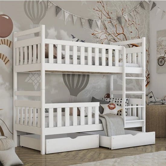 Marion Bunk Bed And Storage In White With Bonnell Mattresses_1