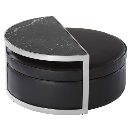 Markeb Black Marble Top Coffee Table With Faux Leather Stool_2