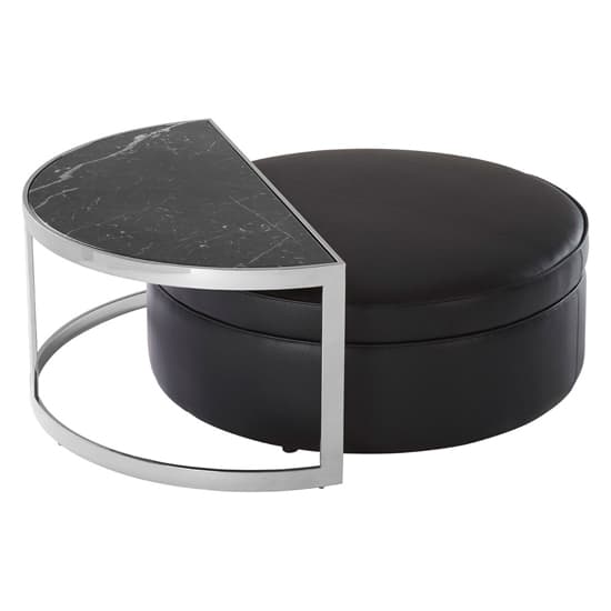 Markeb Black Marble Top Coffee Table With Faux Leather Stool_3