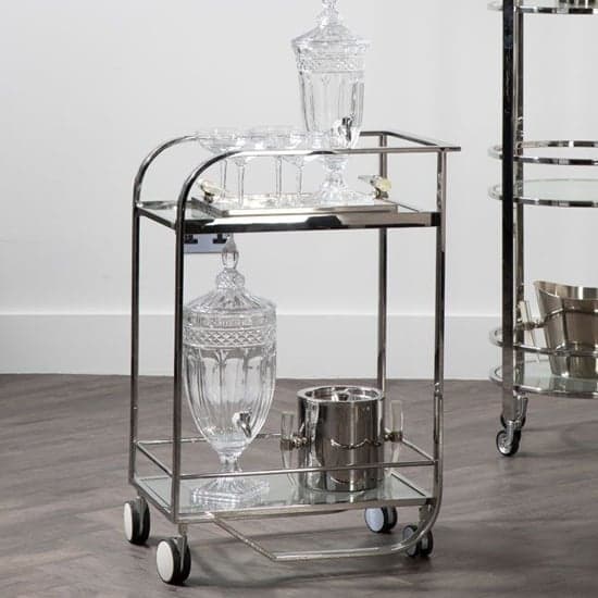 Markeb Clear Glass Shelves Drinks Trolley With Silver Frame_1