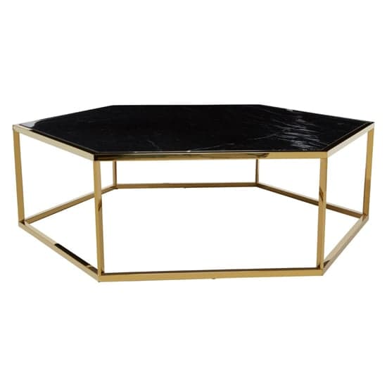 Markeb Hexagonal Black Marble Coffee Table With Gold Frame_2