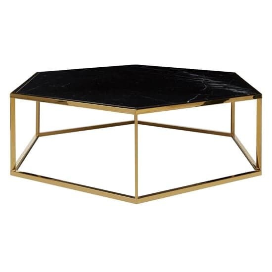 Markeb Hexagonal Black Marble Coffee Table With Gold Frame_1