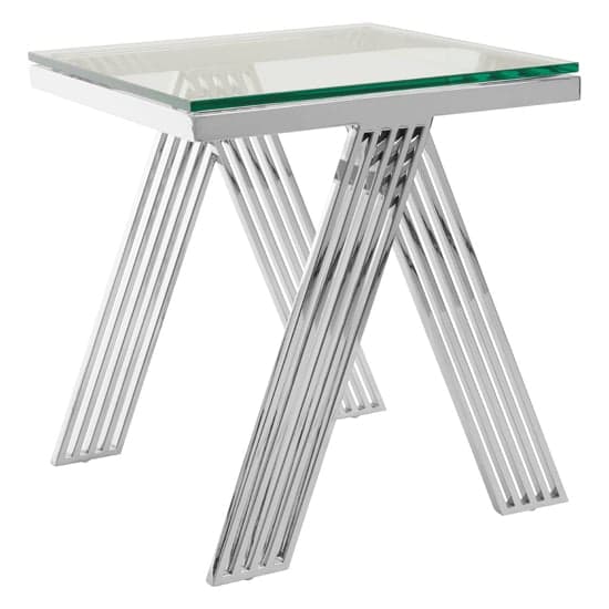 Markeb Square Clear Glass Top End Table With Silver Steel Frame_2