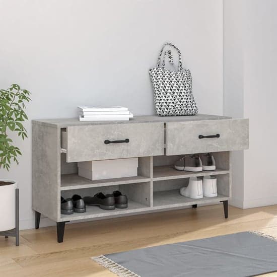 Marla Wooden Shoe Storage Bench With 2 Drawer In Concrete Effect_2