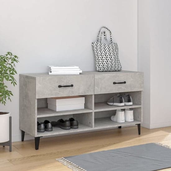 Marla Wooden Shoe Storage Bench With 2 Drawer In Concrete Effect_1