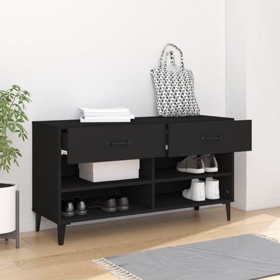 Marla Wooden Shoe Storage Bench With 2 Drawers In Black_2
