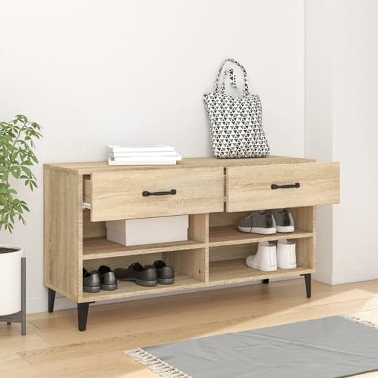 Marla Wooden Shoe Storage Bench With 2 Drawers In Sonoma Oak_2