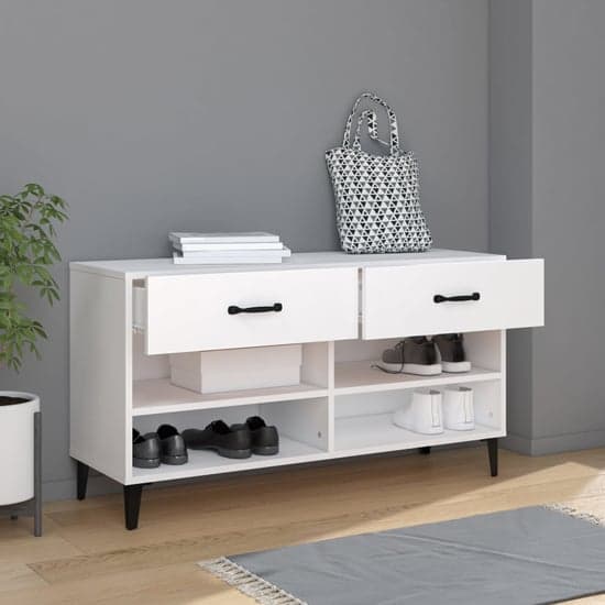 Marla Wooden Shoe Storage Bench With 2 Drawers In White_2