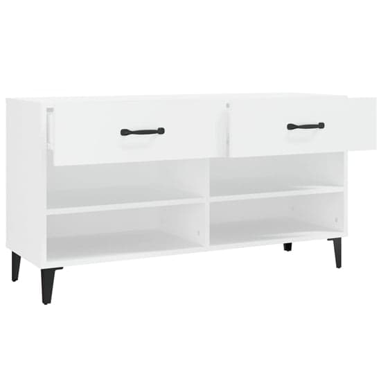 Marla Wooden Shoe Storage Bench With 2 Drawers In White_5