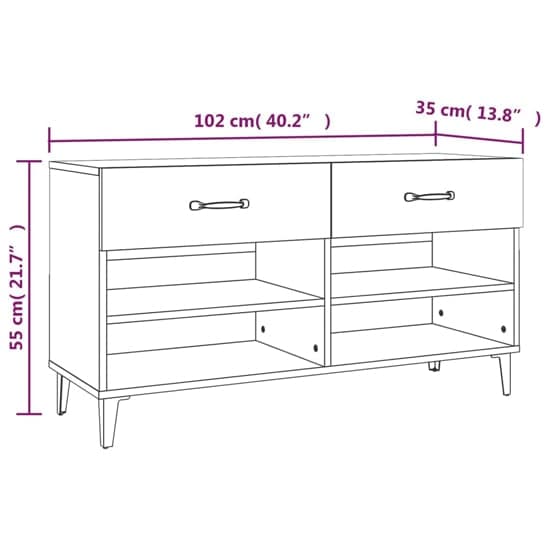 Marla Wooden Shoe Storage Bench With 2 Drawers In White_6
