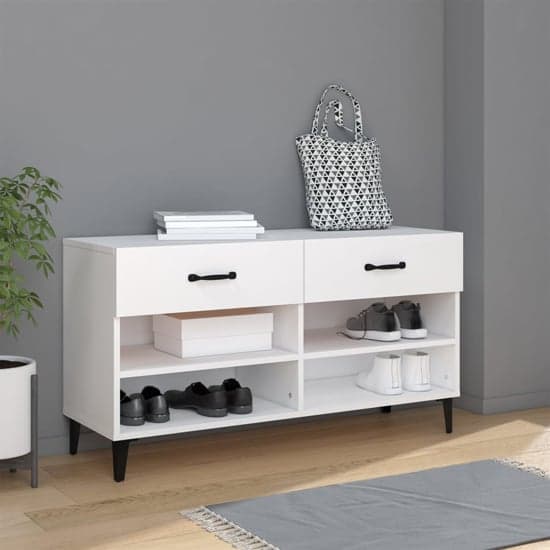 Marla Wooden Shoe Storage Bench With 2 Drawers In White_1