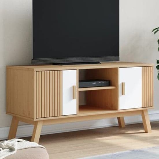 Marlow Wooden TV Stand With 2 Doors In White and Brown_2