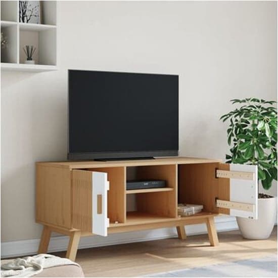Marlow Wooden TV Stand With 2 Doors In White and Brown_1