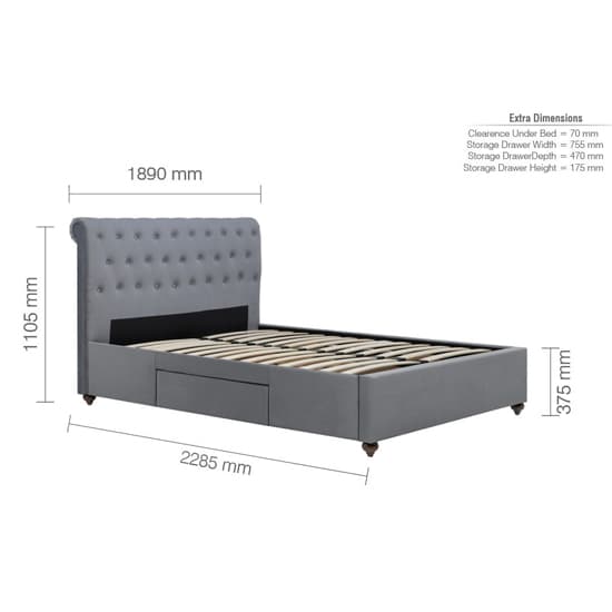 Marlowe Fabric Storage Super King Bed In Grey_7