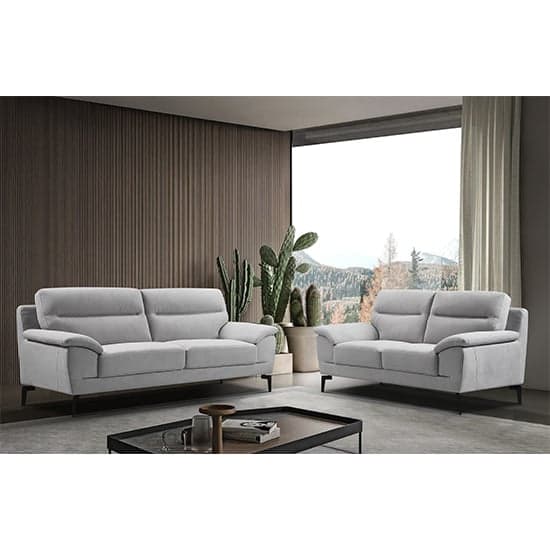 Marne Fabric 2 Seater Sofa In Light Grey With Black Metal Legs_2