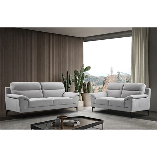 Marne Fabric 3 Seater Sofa In Light Grey With Black Metal Legs_2