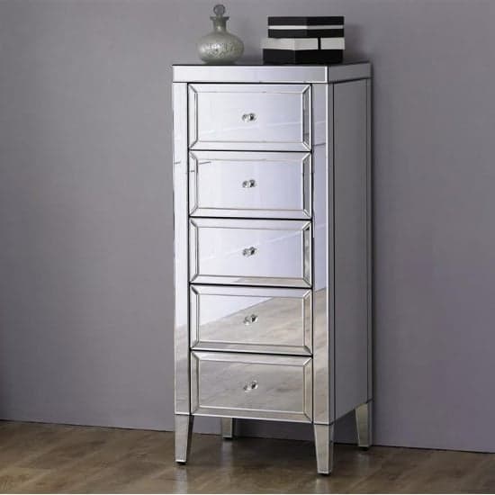 Marnie Tall Mirrored Chest Of Drawers With 5 Drawers