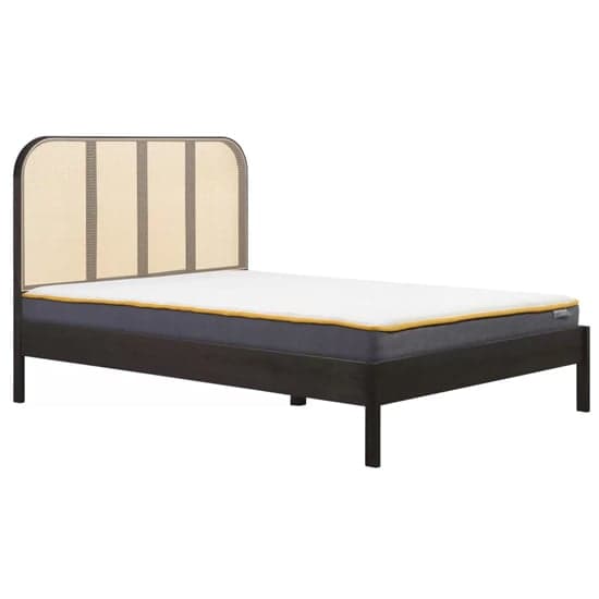 Marot Wooden Double Bed With Rattan Headboard In Black_2