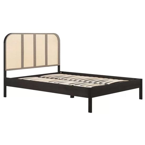 Marot Wooden Double Bed With Rattan Headboard In Black_3