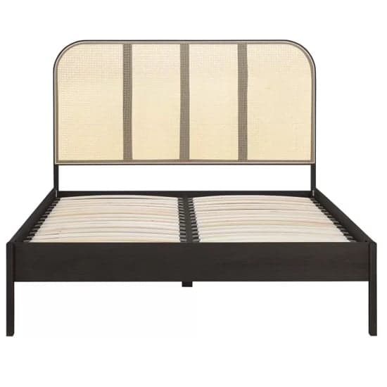 Marot Wooden Double Bed With Rattan Headboard In Black_4