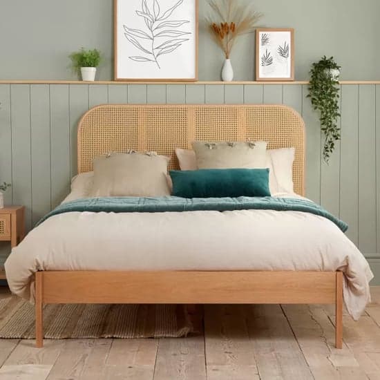 Marot Wooden Double Bed With Rattan Headboard In Oak_2