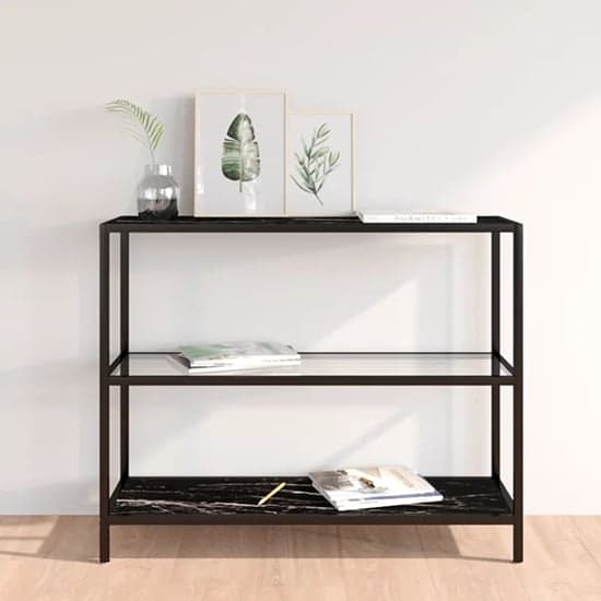 Marrim Black Marble Effect Glass Console Table With Black Frame_1