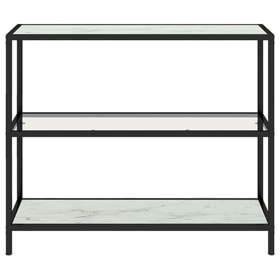 Marrim White Marble Effect Glass Console Table With Black Frame_3